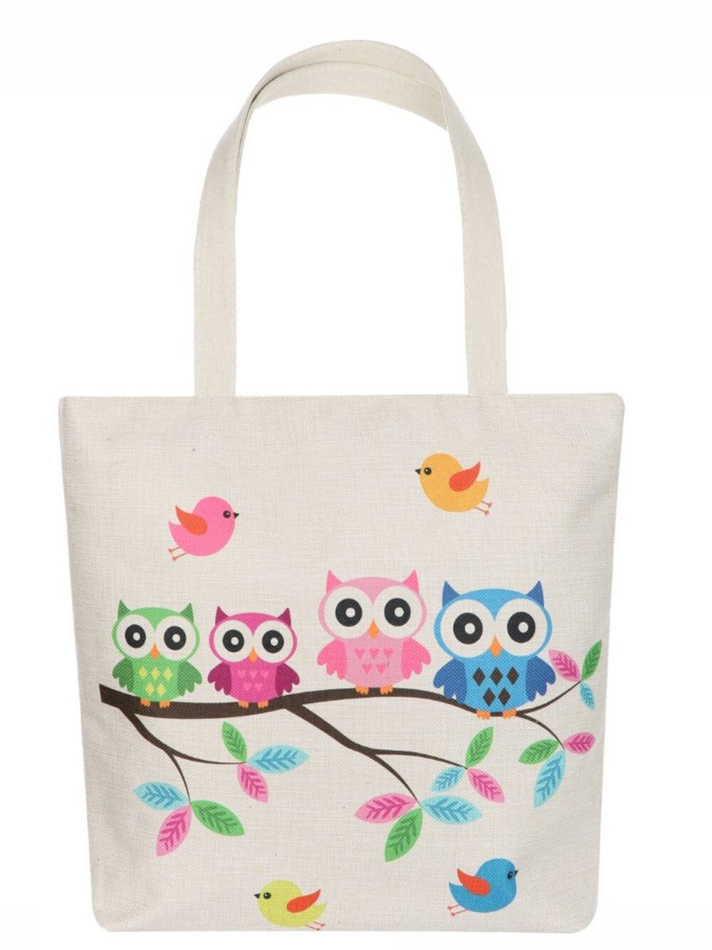 Owls and Birds Canvas Tote Bag Shopping Zippered NWT